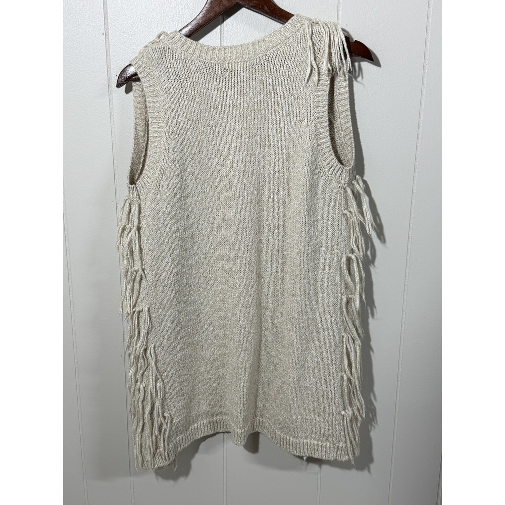 H&M XS Cream Oatmeal Fringe Sweater Vest Boho Festival Western Hippie Granola - Picture 3 of 6